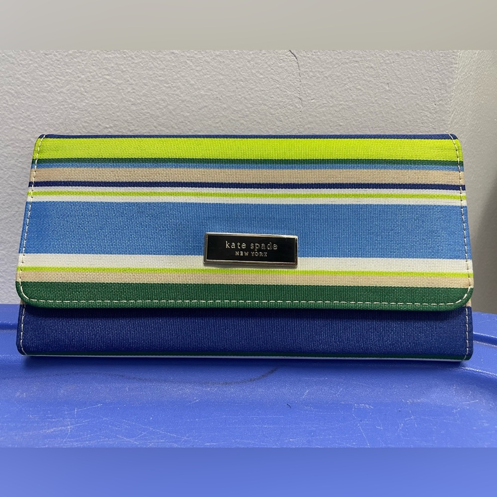 Striking & Elegant Kate Spade Blue/Green Stripe Wallet